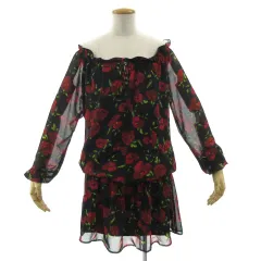 ビッキー VICKY 花柄オフショルダーチュニック 2301-76122 長袖 ウエストゴム ブラック 黒 レッド 赤 グリーン 緑 2