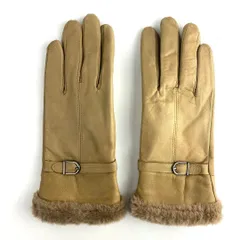 新品 レザー グローブ 手袋 ライトブラウン ベルトデザイン 手首ファー レディース 裏起毛 ラムレザー 防寒 保温 上品 きれいめ 高級感 エレガント 冬小物 通勤 通学 お出かけ フリーサイズ 防風 軽量 暖かい 人気 クラシック 冬用 　スマート　通勤時