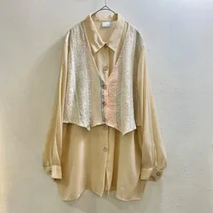 ヨーロッパ 90s 変形 シルクシャツ ブラウス レイヤード ドッキング ユーロ Vintage Euro 希少 刺繍 D966