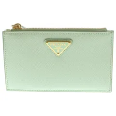PRADA (プラダ) SAFFIANO サフィアーノ トライアングルロゴ リップスプリント レザー フラグメントケース カード 小物入れ ライトグリーン 1MC086