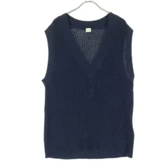 美品 green label relaxing グリーンレーベルリラクシング ノースリーブ Vネック コットン ニットベスト ネイビー メンズ 古着