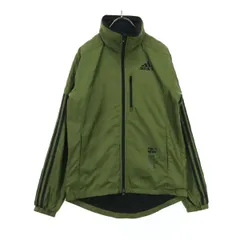 美品 adidas アディダス ワンポイントロゴ 長袖 ウインドブレーカー S カーキ フード付属 メンズ 古着