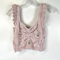 ザラ フラワー ニット フリル ベスト ピンク