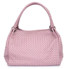 ボッテガヴェネタ 428047 イントレチャート ミニ パラシュートバッグ ラムスキン デザートローズ ピンク ショルダートート ハンドバッグ レザー ガンメタル金具 BOTTEGA VENETA（未使用　展示品）