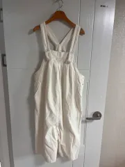 (日本 ヴィンテージ)サスペンダー ズボン オールインワン パンツ アイボリー 綿100％