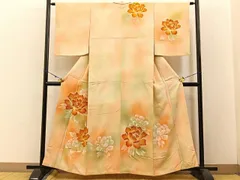 平和屋着物■訪問着　手描き　刺繍　牡丹　暈し染め　金糸　正絹　逸品　BAAW5562hj