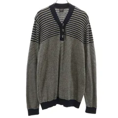 BOSS HUGO BOSS ボスヒューゴボス ボーダー柄 長袖 ヘンリーネック ニット XL ネイビー SLIM FIT セーター メンズ 古着