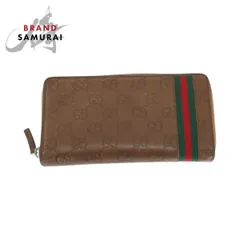 美品 GUCCI グッチ シェリーライン ブラウン シルバー金具 レザー/キャンバス 308009 長財布 ラウンドファスナー レディース 506231【中古】