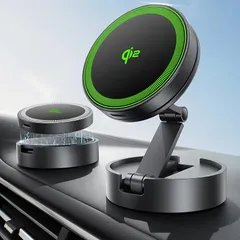 THREEKEY スマホホルダー 車 ワイヤレス充電 マグセーフ クルマ Qi2 充電器 車載【360°回転可能 高硬度亜鉛合金製の延長サポートアーム】MagSafe 車載 充電器 両面マグネット N52超強力磁石&3M製粘着剤 スマホスタンド 車 取付簡 1