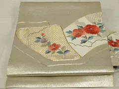 平和屋着物◎九寸名古屋帯　総刺繍　駒刺繍　枝花文　金銀糸　正絹　逸品　AABG0914ou
