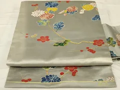 平和屋着物◎アンティーク　大正ロマン　九寸名古屋帯　唐織　草花文　金糸　正絹　逸品　AABG0915ou