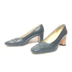 イタリア製◎【Salvatore Ferragamo】サルヴァトーレフェラガモ パンプス ヒール DE 39109 C67 ガンチーニ チャンキーヒール スクエアトゥ 卒業式 入学式 フォーマル ネイビー レディース 6(23.5cm相当)/M42845fF