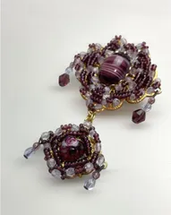 【極美品】ヴィンテージ フィリグリー装飾 揺れるビーズブローチ（パープル）