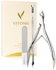 プレゼント ギフト ステンレス (シルバー) 爪やすり ガラスネイルシャイナー ささくれ 甘皮ケア (甘皮ニッパー/プッシャー/爪磨き) 3点 ネイルケアセット 甘皮処理 解説動画付 キューティクルニッパー (ビトムス) VITOMS