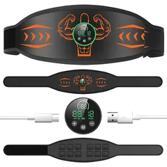 【2025強化版 消費カロリー表示】 EMS腹筋ベルト ジェル不要 15種類モード 12枚伝導布 30段階強度調整 筋トレ 腹筋マシン 腹筋パッド 液晶表示 トレーニングマシーン 女性 男性 USB充電式 腕部ベルト 延長ベルト追加 意匠登録済 (オレンジ 0