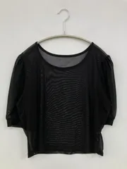 Tシャツ/カットソー ブラック 無地 ショート丈 半袖 Uネック クルーネック(丸首)