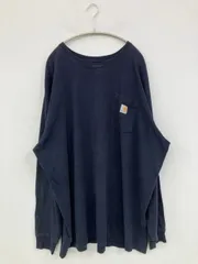Carhartt カーハート Tシャツ/カットソー 3XL ネイビー 無地 ワンポイント ブランドロゴ 長袖 クルーネック(丸首) ミドル丈