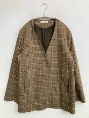 SENSE OF PLACE センスオブプレイス ノーカラージャケット F ブラウン ナイロン チェック柄 ミドル丈