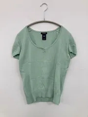 GAP ギャップ ニット/セーター M ライトグリーン コットン ナイロン ストレッチ 無地 ヘンリーネック 半袖 ショート丈