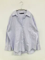 ZARA ザラ シャツ/ブラウス S スカイブルー コットン ストライプ柄 ミドル丈 長袖 オープンカラー