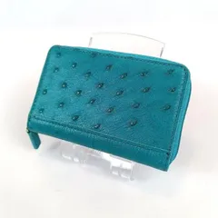 未使用 オーストリッチ 財布 コインケース 小銭入れ カードケース 本革 ピーコック 青緑色 コンパクト ミニ メンズ レディース 開運 金運 財運