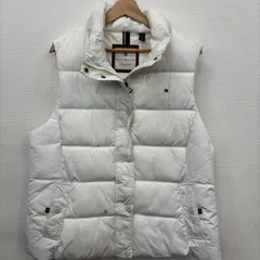 Y65 Tommy Hilfiger XL ホワイト キルティングベスト ワンポイントロゴ  ジップアップ ボタン ポリエステル 古着卸 アメリカ仕入