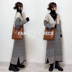 送料無料 ニット ワンピース レディース 即購入OK ハイネック ニットワンピ 長袖 重ね着風 レイヤード風 ロング丈 マキシ丈 配色 切り替え 体型カバー ゆったり シンプル カジュアル おしゃれ かわいい 秋 冬