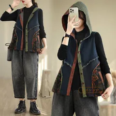 送料無料 ベスト レディース デニムベスト デニム風 フード付き トップス パーカー アウター コート カーディガン シンプル カジュアル 体型カバー ゆったり 春秋冬 通勤 通学 誕生日 可愛い プレゼント ギフト 実用的