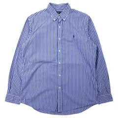 RALPH LAUREN ボタンダウンシャツ L ブルー ストライプ コットン ストレッチ CUSTOM FIT スモールポニー刺繍