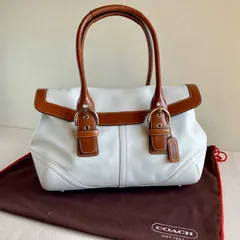 Coach Vintage Hampton Soho Flap Shoulder Bag White Brown Leather Buckle Satchel Y2K