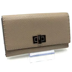 フェンディ FENDI セレリア ピーカブー 三つ折り財布 お札入れ 男女兼用 ベージュ シルバー金具 レザー