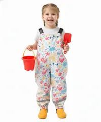 [ReiLuana] プレイウェア お砂場着 子供 遊び着 汚れ防止 レイン パンツ 撥水 反射テープ サロペット 外遊び (ハッピーハート, 100cm) [ハッピーハート] [100]