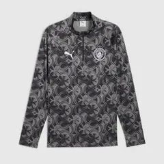 【送料無料・匿名配送】PUMA プーマ マンチェスター・シティ 25/26 プレマッチシャツ トレーニングシャツ 練習着 ジャージ 長袖 1/4ジップ 黒（プーマブラック）灰（フラットダークグレー）新品 正規品 並行輸入 日本未発売