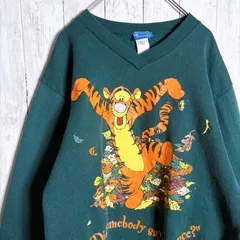 【入手困難】90s Vintage 古着 Disney Pooh プーさん ティガー グリーン スウェット トレーナー #0874