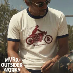 トリムTシャツ 半袖 メンズ バイク MVRX ブランド CAFE RACER モデル 白 ホワイト デニム リンガーTシャツ