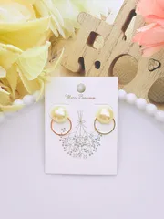 大粒パール ゴールドリング付きシンプル耳飾り