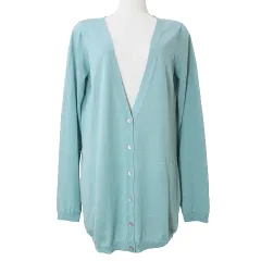 フォクシー FOXEY カーディガン カシミヤ シルク 39195 長袖 ニット 薄手 Vネック アウトレット品 水色 40 M相当 IBO58 X