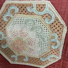 道行コート 中国三大刺繍 汕頭刺繍 格子の地紋 正絹 着物 MK-4112