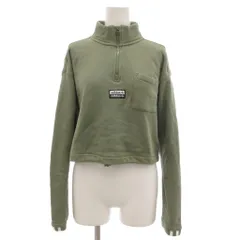 アディダスオリジナルス adidas originals 美品 スウェット L カーキ 長袖 スタンドカラー ハーフジップ クロップド丈 /YJ ■ECT