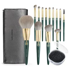【緑姫シリーズ】ROWNYEON メイクブラシ セット 13本 化粧ブラシセット メイクブラシクリーナー スポンジ付き 高級 繊維毛 化粧筆 柔らかい メイクアップブラシ 化粧ポーチ付き 描きやすい 持ち運び 敏感肌適用 初心者 プレゼント 0