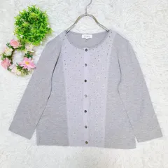 美品 【スキャパ】 7分袖カーディガン 大人可愛い 刺繍レース グレー系 (S)のサムネイル