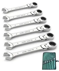 コンビネーションレンチ 収納袋付き レンチ 角度調整可能 スパナ 72ギア 両用ヘッド 車メンテナンス 首振りラチェット 自動車組み立て 6本組 DIY フレックスラチェットレンチ 修理用