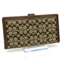 コーチ COACH シグネチャー 二つ折り財布 長財布 お札入れ 男女兼用 ブラウン レザー