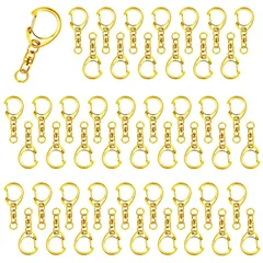 DIY 手芸用品 ワンタッチキーホルダー金具 回転カン付き ハンドメイド キーホルダーパーツ 素材 アクセサリー 手作り 50個入 (ゴールド) キーホルダー金具
