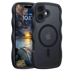 【在庫セール】iphone17 用 Telaso ケース ウェーブ 半透明 MagSafe対応 マグネット搭載 アイフォン17 6.3インチ ケース ワイアレス充電対応 指紋防止 耐衝撃 黄変防止 レンズ保護 滑り止め マット感 波状 可愛い 薄型 ブラック