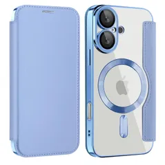 【在庫処分】全面保護 耐衝撃 防塵 薄型 軽量 スマホカバー（ライトブルー） スマホケース レザー PU革 カード入れ ワイヤレス充電対応 手帳 マグセーフ ケース ケース 16 16 アイフォン 財布型 クリア 透明 背面 6.1インチ magsafe対応