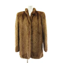 サガミンク SAGA MINK ファーコート ミンク 毛皮 9 銀サガ 茶 ブラウン ヘリンボーン柄 スタンドカラー ショート丈 /PP ■GY01