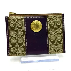 コーチ COACH シグネチャー コインケース コンパクト 男女兼用 ブラウン パープル ゴールド金具 レザー