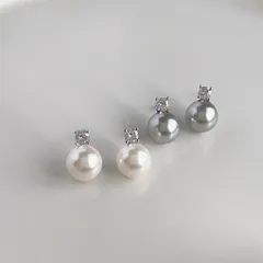 パールピアス 一粒ピアス キュービックジルコニア グレー ホワイトEF020