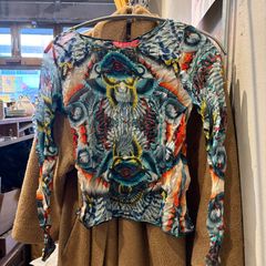 美品/ESCADA/バロック調 総柄 シアーブラウス 半袖 パフスリーブ 